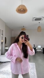 Kadın Tek Cepli Over Size Ketem Gömlek - Görsel 5