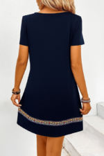 Kadın Kısa Kollu V Yakalı Etnik Desen şerit Detaylı Viskon Elbise - Görsel 3