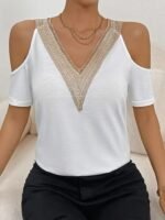 Kadın Omuzlardan Açık V Yakalı Viskon Bluz - Görsel 5