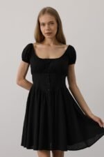 Beli Korseli Mini Elbise - Siyah - Görsel 4