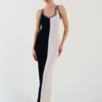 İki Renki Kolsuz Elbise - Siyah-Krem