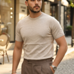 Erkek Basic Bisiklet Yaka Kısa Kollu Triko Tişört - %100 Pamuk Akrilik