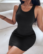 Kadın Kalın Askılı Bodycon Kaşkorse Mini Elbise - Görsel 2