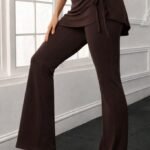 Kadın Yüksek Belli Yandan Büzgülü Paçaya Doğru Geniş Dalgıç Tayt