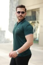 Erkek Yaka Ve Kolları çizgi Detaylı Fermuar Yakalı Kısa Kollu Tişört - Görsel 2