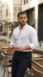 Erkek Uzun Kollu Rahat Keten Gömlek - Görsel 3