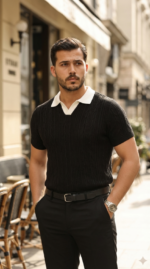 Erkek Desenli Kısa Kollu Triko Tişört - %100 Pamuk Akrilik - Görsel 4