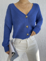 Kadın Uzun Kollu Düğme Detay Triko Hırka - Görsel 5