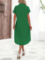 Kadın Kısa Kollu Yakalı Düğme Detay Midi Dokuma Elbise - Görsel 2