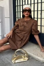 Önü Fiyonk Bağlamalı Ve Balon Kollu Elbise 2893 - Görsel 8