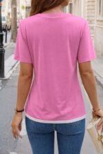 Kadın Kısa Kollu Bisiklet Yaka Viskon Bluz - Görsel 4