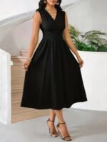 Kadın Askılı Kruvaze V Yakalı Beli Lastiklimidi Bürümcük Elbise - Görsel 2