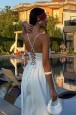 Sırtı Çapraz İpli Boncuk Detaylı Elbise 2902-08 - Görsel 6