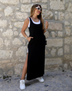 Kadın Askılı Yuvarlak Yakalı Cepli Yırtmaç Detaylı Viskon Elbise Ve Atlet Ikili Takım - Görsel 2