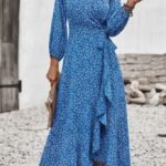 Kadın Uzun Kollu Kruvaze Yaka Yandan Bağlamalı önden Fırfır Detaylı Süprem Uzun Elbise