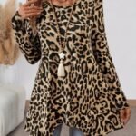 Kadın Uzun Kollu Bisiklet Yaka Leopar Desenli Süprem Bluz