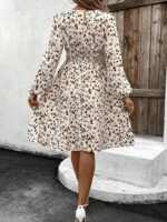 Kadın Uzun Kollu Bot Yaka Beli Lastikli Midi Süprem Elbise - Görsel 5