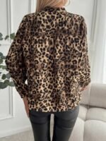 Kadın Uzun Kollu V Yakalı Modal Leopar Desenli Bluz - Görsel 6