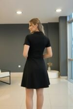 Kadın Kısa Kollu Yakası Fermuarlı Kısa Viskon Iki Iplik Elbise - Görsel 3