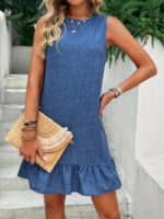 Kadın Kolsuz Bisiklet Yaka Fırfırlı Sofya Elbise - Görsel 4