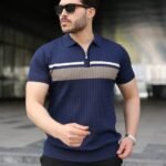 Erkek Örgü Desenli Renkli Kısa Kollu Triko Tişört