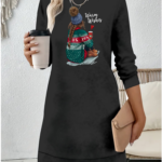 Kadın Uzun Kollu Bisiklet Yaka Desenli Viskon Iki Iplik Elbise