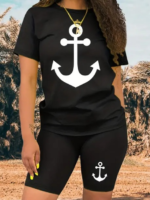 Kadın Kısa Kollu çapa Baskılı Viskon Ikili Takım - Görsel 2