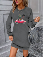 Kadın Uzun Kollu Bisiklet Yaka Desenli Viskon Iki Iplik Elbise - Görsel 3