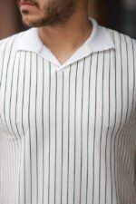 Erkek Yakalı çizgi Desenli Kısa Kollu Tişört - Görsel 3