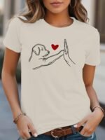 Kadın Kısa Kollu Bisiklet Yaka Köpek Baskılı Viskon Bluz - Görsel 3