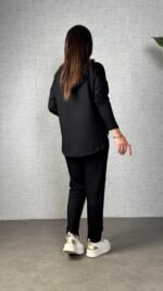 Kadın Uzun Kollu Kapşonlu Bağcıklı Viskon Iki Iplik Bluz Ve Pantolon Ikili Takım - Görsel 3