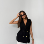 GOLD DÜĞMELİ KETEN YELEK - Siyah