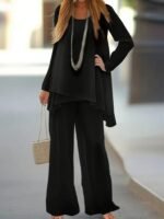 Kadın Uzun Kollu Asimetrik Detaylı Salaş Sandy Bluz Ve Pantolon Ikili Takım - Görsel 5
