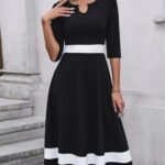 Kadın Truvakar Kol V Yakalı Janjan Krep Midi Elbise