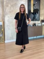 Kadın Kısa Kollu Bisiklet Yakalı Cepli önden Yırtmaçlı Viskon Iki Iplik Midi Elbise - Görsel 2