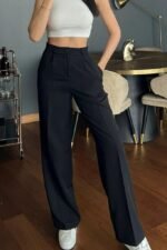 Kadın Yüksek Bel Cepli Ithal Krep Pantolon - Görsel 4