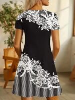 Kadın Kısa Kollu V Yakalı çiçek Baskılı Süprem Elbise - Görsel 3