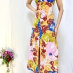 Mavi Sırt Dekolteli Keten Elbise