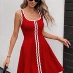 Kadın Askılı Yuvarlak Yakalı şerit Desenli Kısa Kiloş Elbise