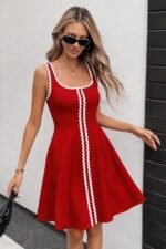 Kadın Askılı Yuvarlak Yakalı şerit Desenli Kısa Kiloş Elbise