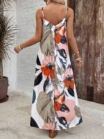 Kadın Ip Askılı Geniş V Yakalı Desenli Süprem Elbise - Görsel 3