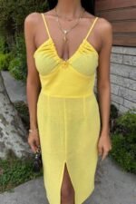 Göğsü Aksesuarlı Önü Yırtmaçlı Elbise 2899 - Görsel 9