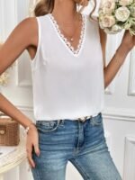 Kadı Askılı V Dantel Yakalı Sırttan Bağcıklı Sandy Bluz - Görsel 4