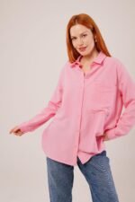 Salaş Kesim Cepli Pembe Gömlek