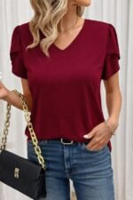 Kadın Kısa Kollu V Yakalı Viskon Bluz - Görsel 3