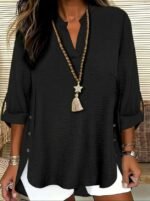 Kadın Truvakar Kol Hakim Yakalı Yandan Düğme Detaylı Aerobin Bluz