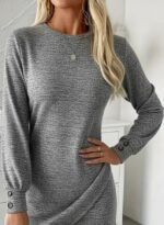 Kadın Uzun Kollu Bisiklet Yaka önden Asimetrik Kesim Detaylı Mini Yumoş Elbise - Görsel 2