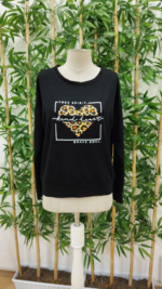 Kadın Uzun Kollu Bisiklet Yaka Desenli Viskon Iki Iplik Bluz - Görsel 3