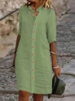 Kadın Kısa Kollu Hakim Yaka önden Düğmeli Kısa Müslim Elbise - Görsel 3