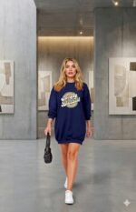 Kadın Uzun Kollu Bisiklet Yaka Yazılı Viskon Iki Iplik Elbise - Görsel 2